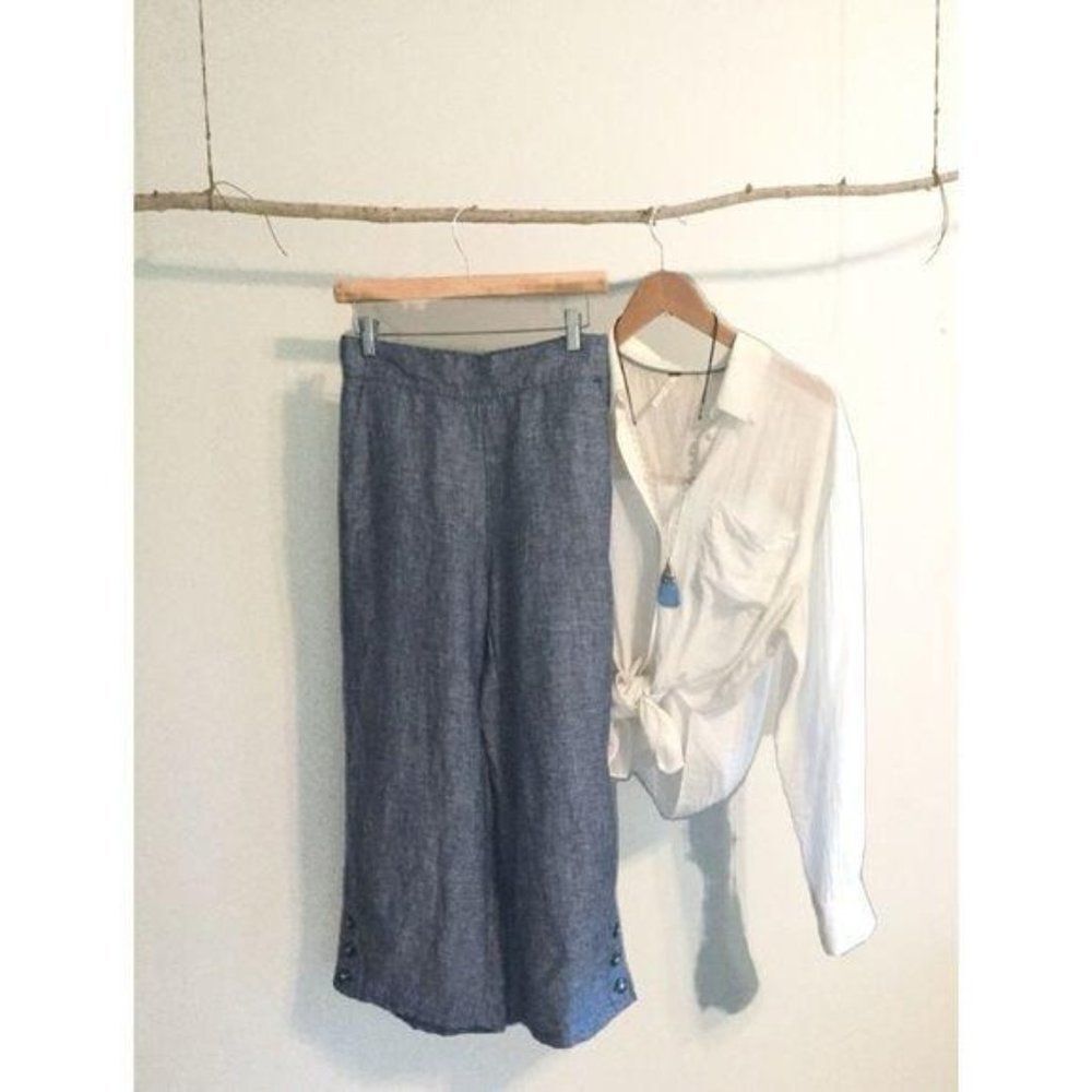 SIGRID Olsen Linen Wide Leg Cropped Pants Size Small